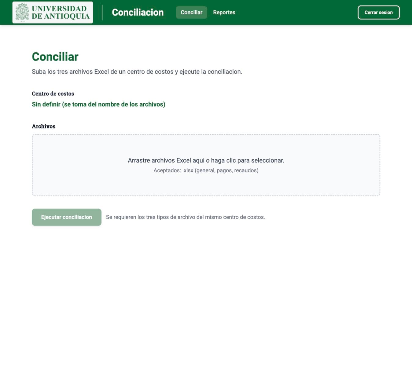 Conciliación main page for comparing accounting movements.