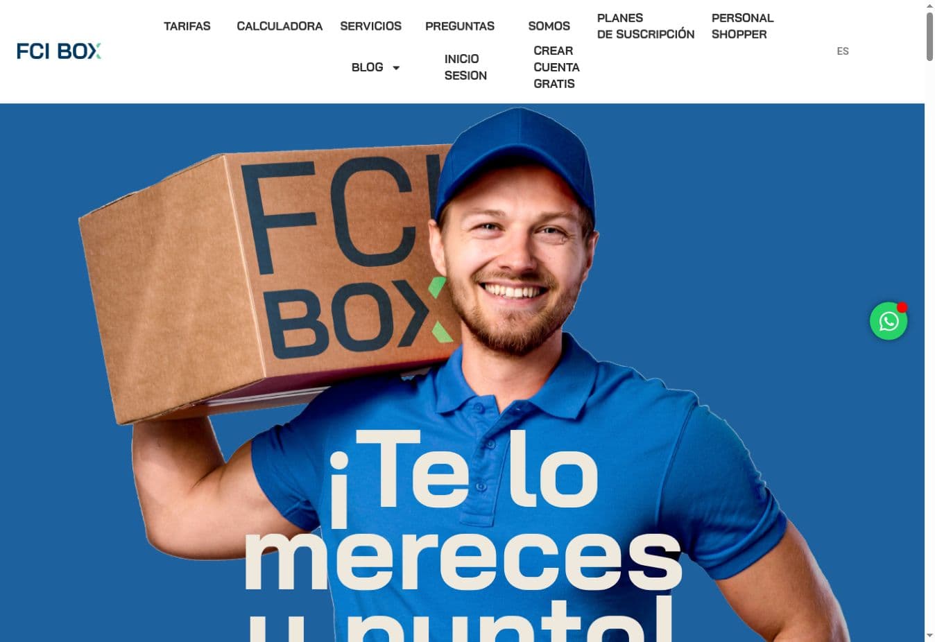 FCI Box page showing its navigation and main service image.